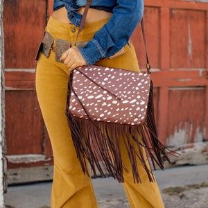 Pretty & Unique Fawn/Deer print purse with fringe,